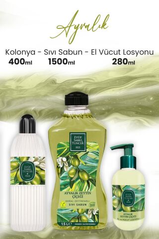 Eyüp Sabri Tuncer Ayvalık Zeytin Vücut Losyonu 280 ml, Kolonya 400 ml ve Sıvı Sabun 1500 ml