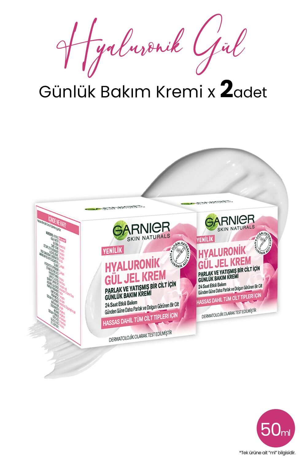 Garnier Günlük Bakım Gül Jel Krem Hyaluronik 50 ml x 2 adet