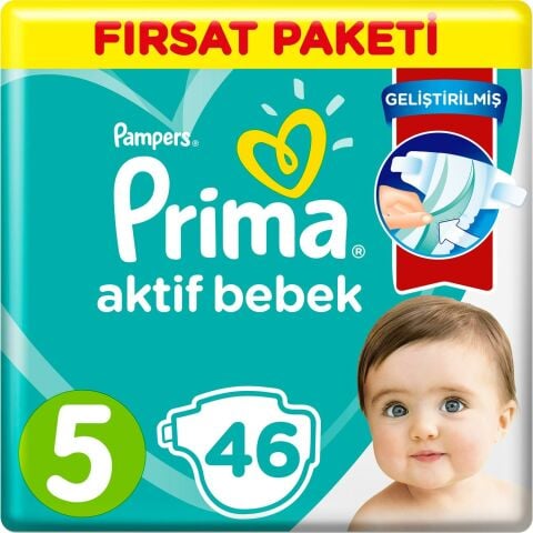 Prima Bebek Bezi Aktif Bebek 5 Beden 46 Adet Junior Fırsat Paketi