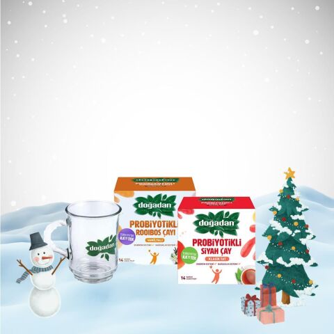 Doğadan Yılbaşı Paketi Probiyotikli Roobios Vanilya ve Siyah Çay 14' lü, Cam Bardak Hediyeli