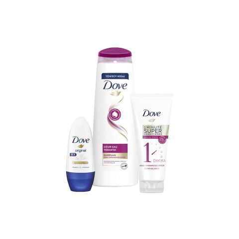 Dove Uzun Saç Terapisi Şampuan, Saç Kremi ve Original Roll-On