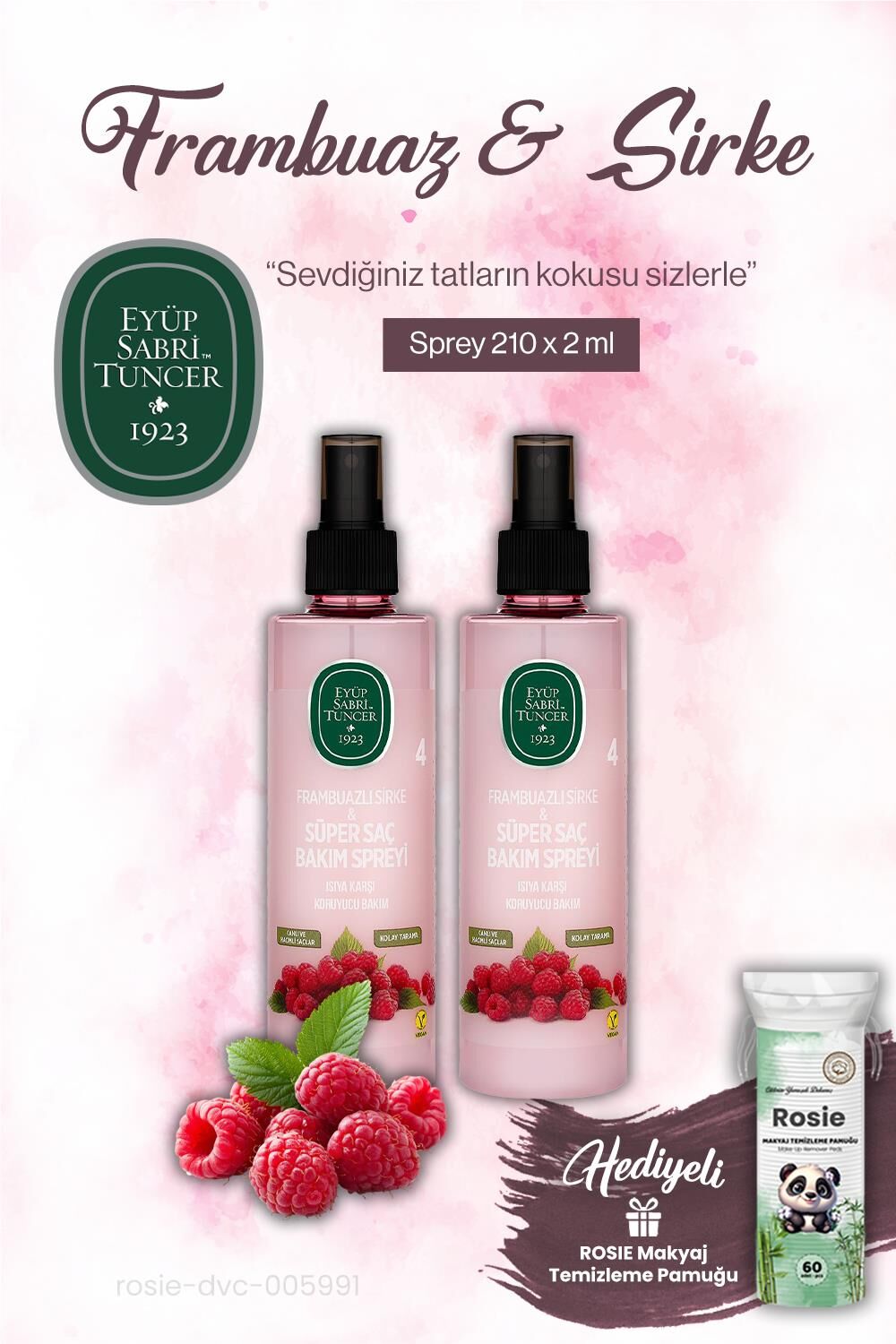 Eyüp Sabri Tuncer Sirke Frambuaz Sprey 2 x 210 ml ve ROSIE makyaj pamuğu