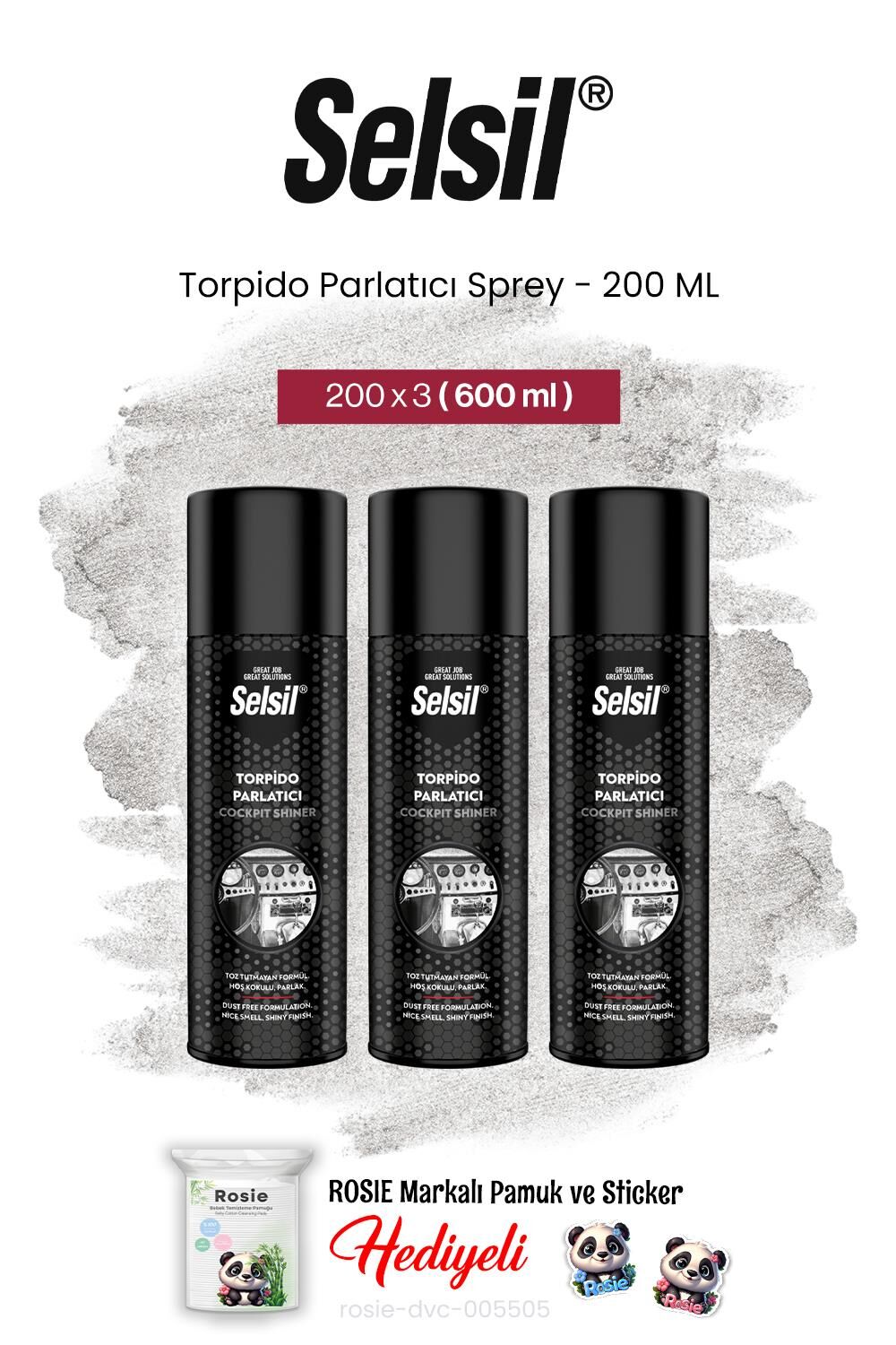 Selsil 3'lü Torpido Parlatıcı Sprey, 200 ml ve rosie pamuk