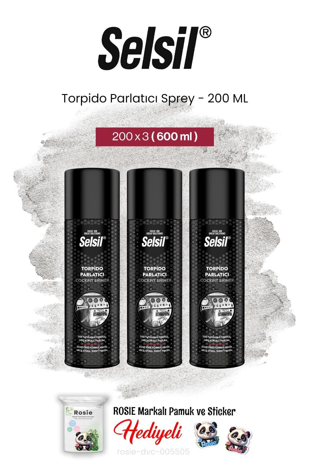 Selsil 3'lü Torpido Parlatıcı Sprey, 200 ml ve rosie pamuk