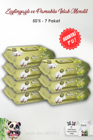 7'li Sleepy Doğal Zeytinyağlı Ve Pamuklu Islak Bebek Havlusu 50'li ve ROSIE