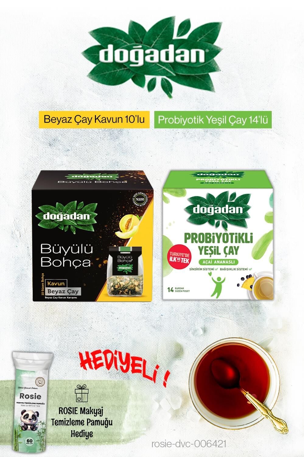 Doğadan Probiyotikli Açai Ananas ve Büyülü Bohça Kavun Poşet Çay ve Rosie Hediyeli