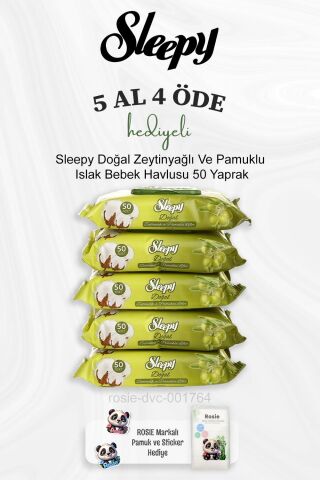 Sleepy Doğal Zeytinyağlı Ve Pamuklu Islak Bebek Havlusu 50 Yaprak 5 Al 4 Öde ve Rosie Pamuk