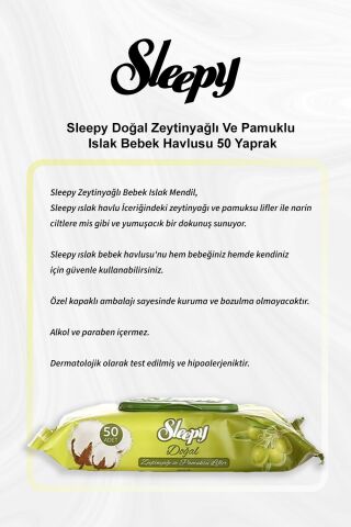 Sleepy Doğal Zeytinyağlı Ve Pamuklu Islak Bebek Havlusu 50 Yaprak 5 Al 4 Öde ve Rosie Pamuk