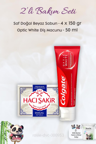 Colgate Optic White Parıldayan Beyazlık 50 ml,   H. Şakir Saf Doğal Sabun 4 x 150 gr ve ROSIE