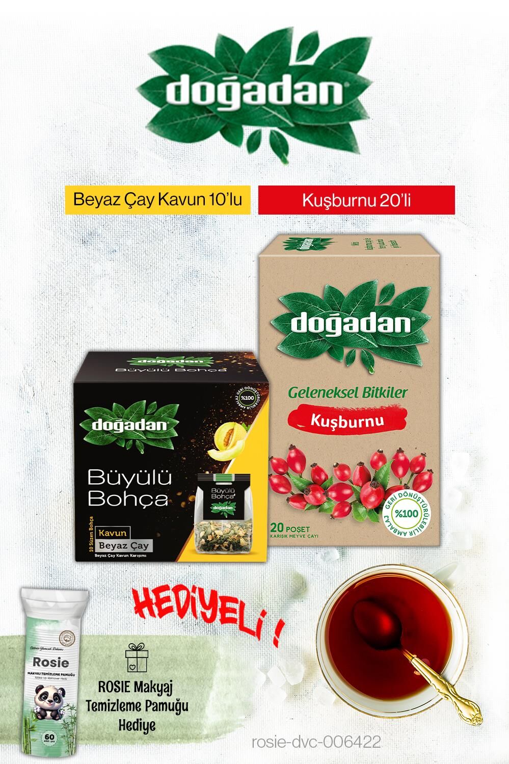 Doğadan Büyülü Bohça Kavun ve Kuşburnu Poşet Çay ve Rosie Hediyeli