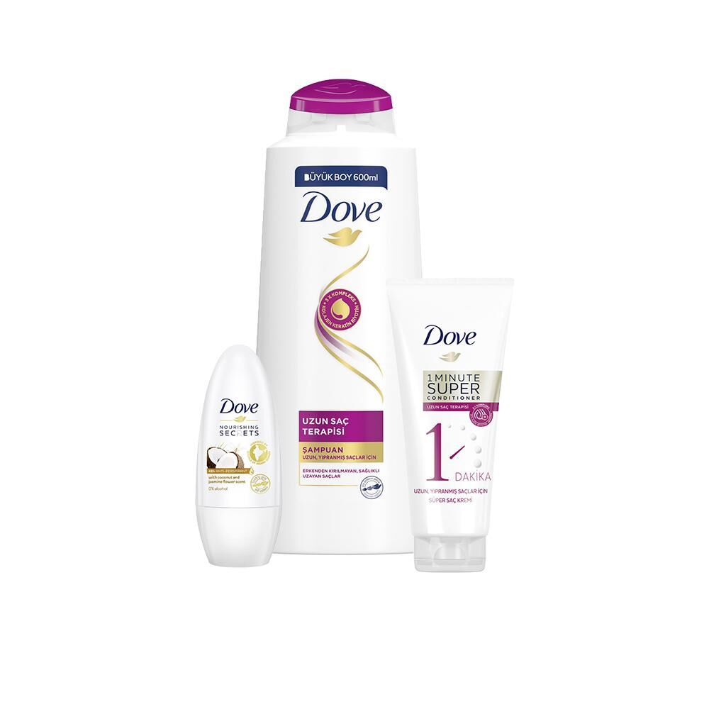 Dove Uzun Saç Terapisi Şampuan, Saç Kremi ve Hindistan Cevizi Roll-On