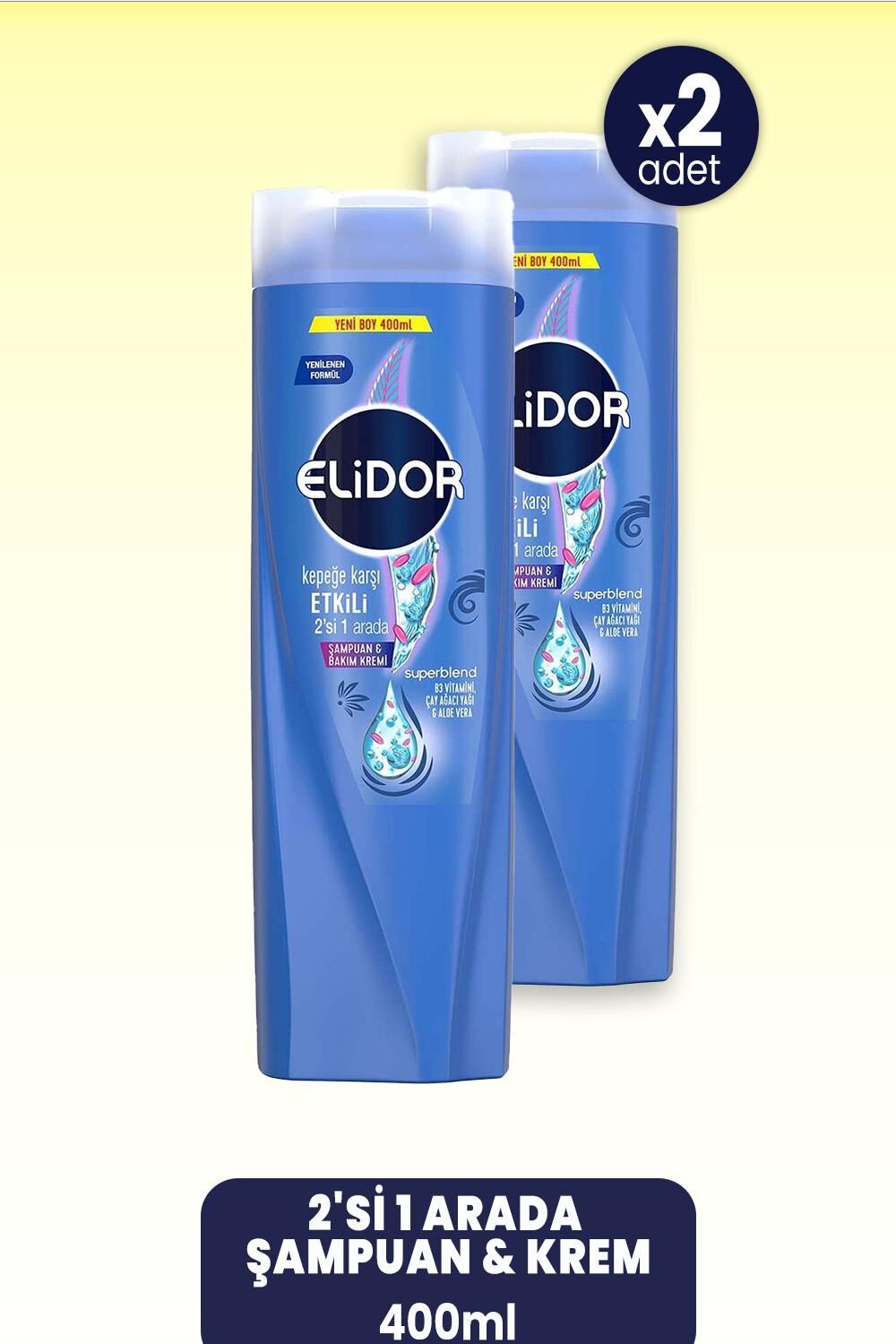 Elidor Superblend 2'si 1 Arada Şampuan & Krem Kepeğe Karşı Etkili 400 ml x 2 Adet