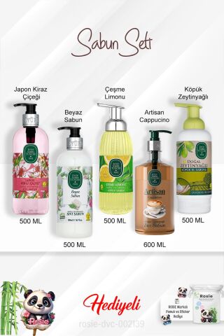Sabun Paket Artisan Cappucino, Çeşme Limonu, Japon Kiraz Çiçeği, Beyaz Sabun, Zeytinyağlı ve Rosie