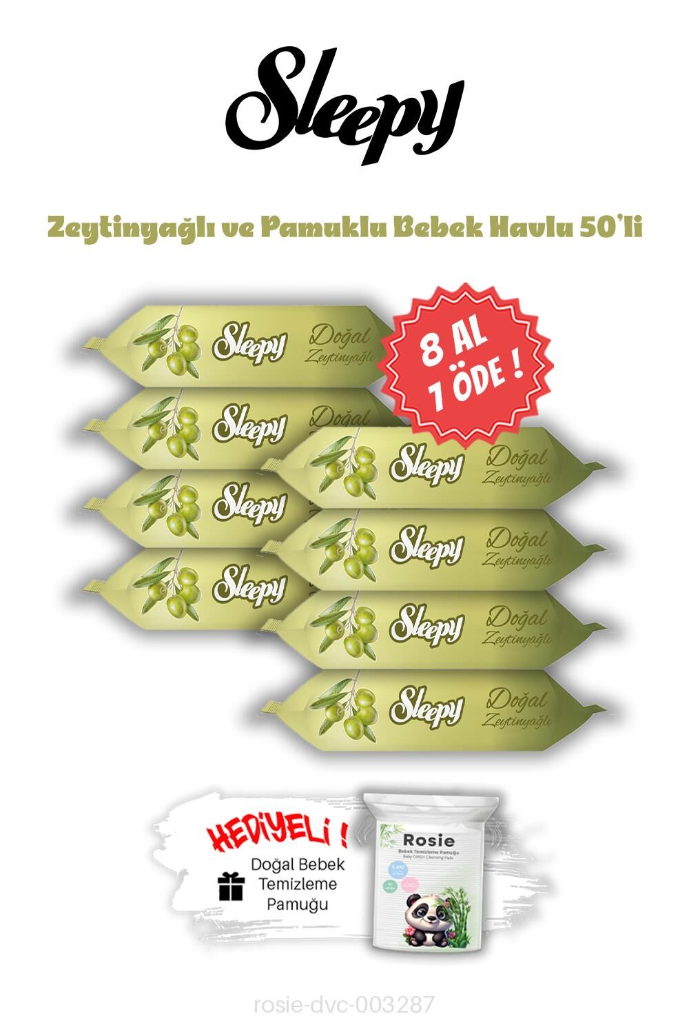 Sleepy Zeytinyağlı ve Pamuklu Islak Bebek Mendil 50'li 8 AL 7 ÖDE ve ROSIE