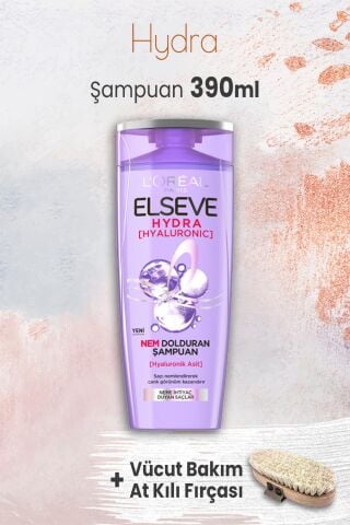 Elseve Hydra Hyaluronik Şampuan 390 ml ve Vücut Bakımı At Kılı Fırçası