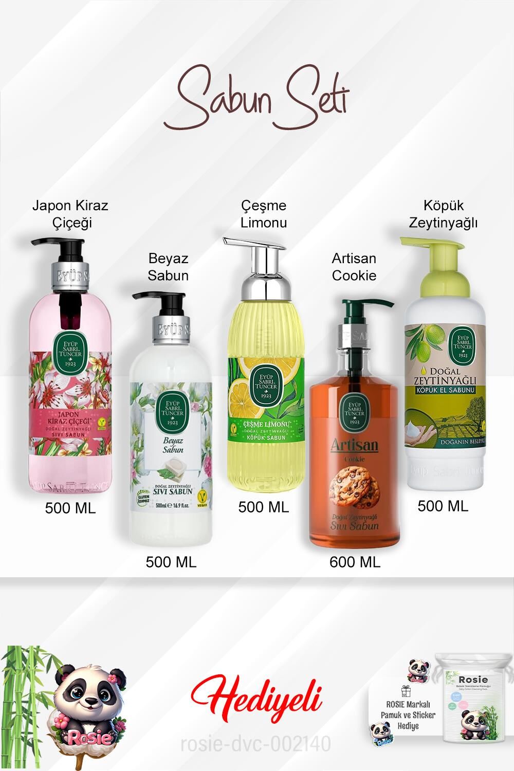 Sabun Paket Artisan Cookie, Çeşme Limonu, Japon Kiraz Çiçeği, Beyaz Sabun, Zeytinyağlı ve Rosie