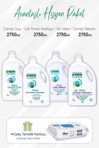 Green Clean Temizlik Hiyjen Seti 2750 ml ve Çamaşır Sulu Yüzey 100' lü