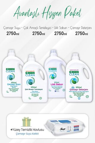 Green Clean Temizlik Hiyjen Seti 2750 ml ve Çamaşır Sulu Yüzey 100' lü