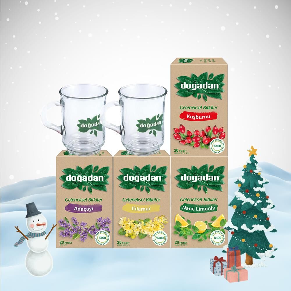 Doğadan Yılbaşı Özel Geleneksel Bitkiler Seti, 2 Adet Cam Bardak Hediyeli