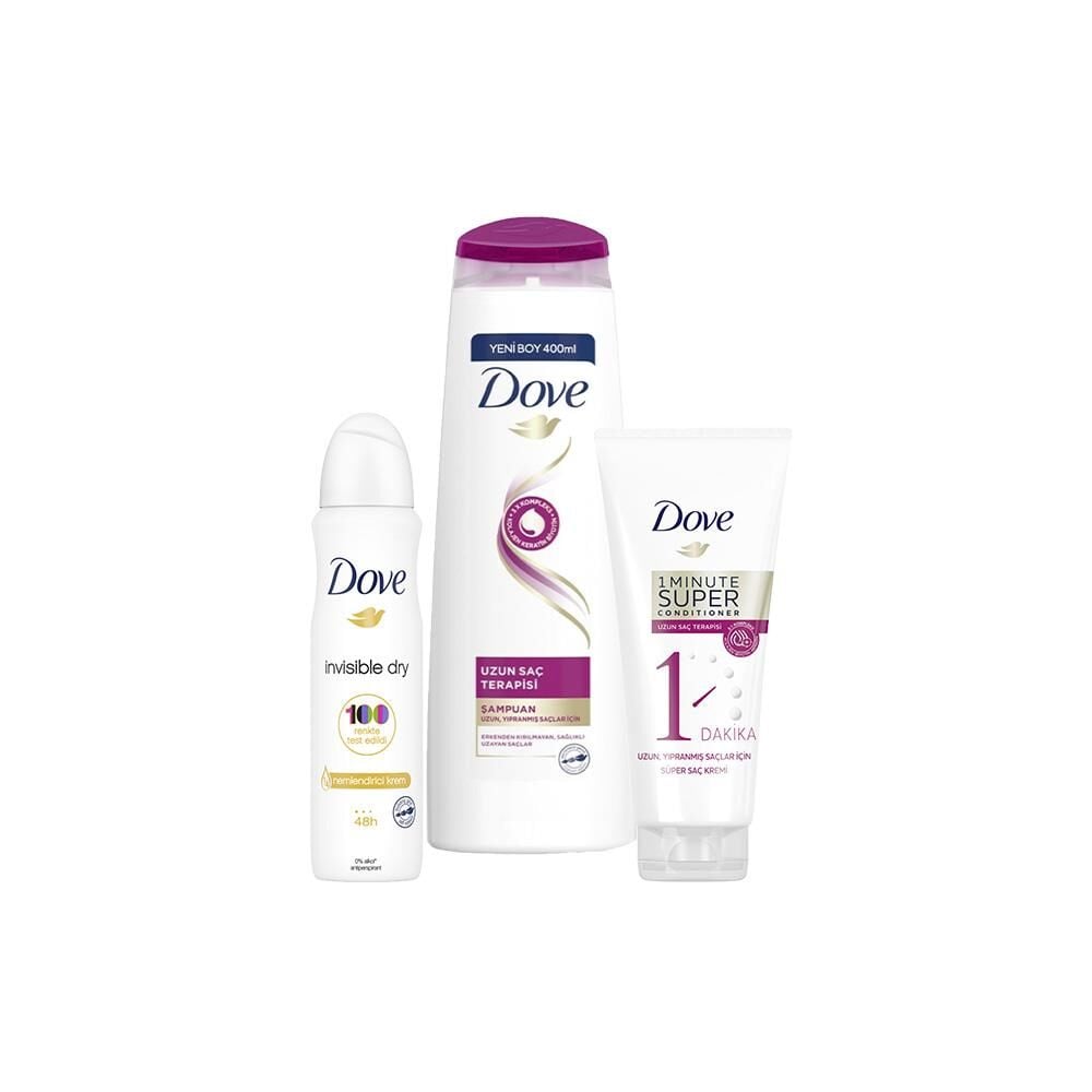 Dove Uzun Saç Terapisi Şampuan, Saç Kremi ve Invisible Dry Sprey Deodorant