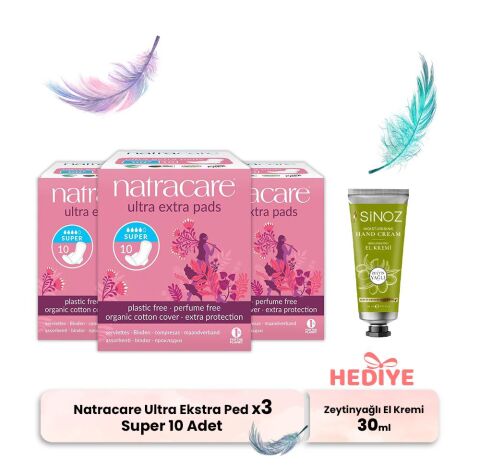 Natracare Ultra Ekstra Ped Super 10 Adet x 3, El Kremi Hediyeli