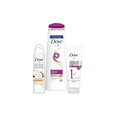 Dove Uzun Saç Terapisi Şampuan, Saç Kremi ve Hindistan Cevizi Sprey Deodorant