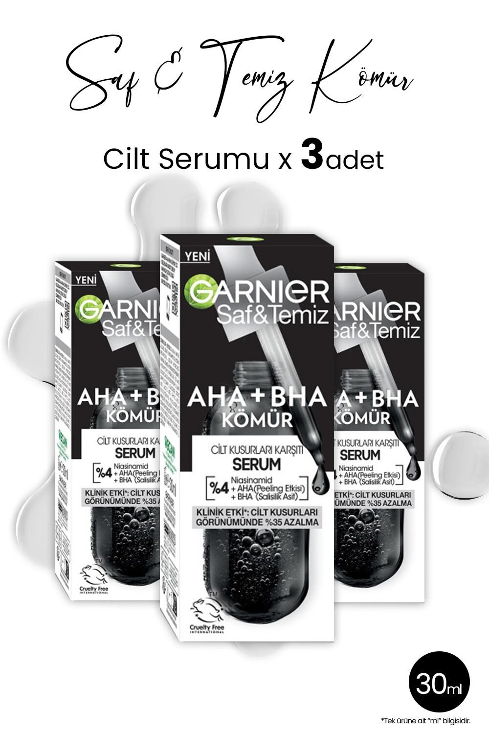 Garnier Serum Saf & Temiz AHA + BHA Kömür 30 ml x 3 adet
