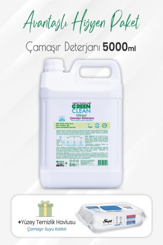 Green Clean Çamaşır Deterjan 5 lt ve Çamaşır Sulu Yüzey 100' lü