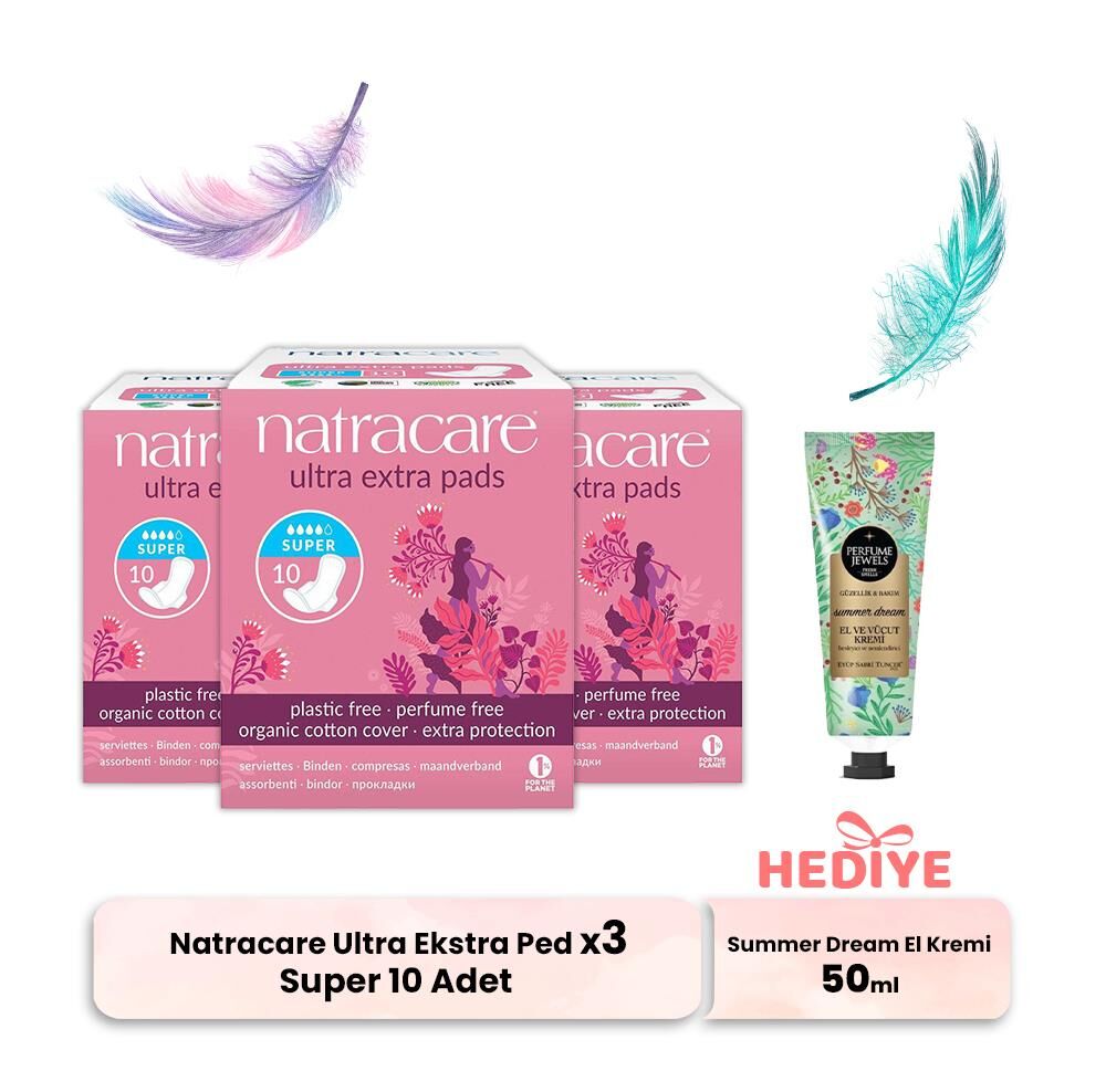 Natracare Ultra Ekstra Ped Super 10 Adet x 3, El Kremi Hediyeli