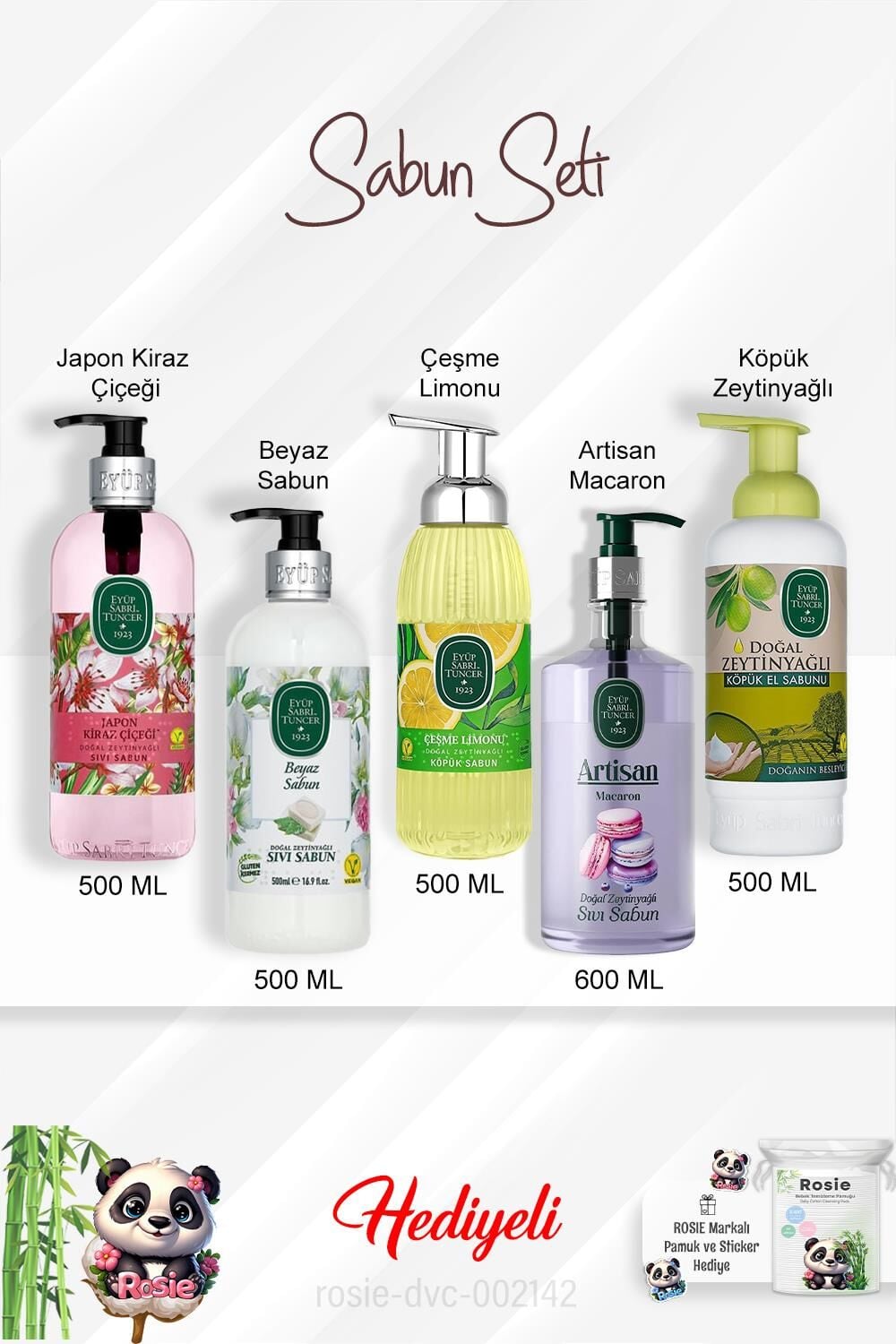 Sabun Paket Çeşme Limonu, Artisan Macaron, Beyaz Sabun, Japon Kiraz Çiçeği, Zeytinyağlı ve Rosie