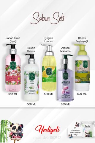 Sabun Paket Çeşme Limonu, Artisan Macaron, Beyaz Sabun, Japon Kiraz Çiçeği, Zeytinyağlı ve Rosie