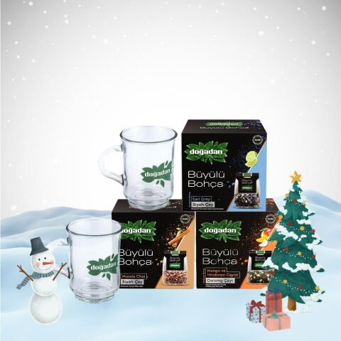 Doğadan Yılbaşı Paketi Büyülü Bohça Earl Grey, Masala ve Oolong, 2 Adet Cam Bardak Hediyeli