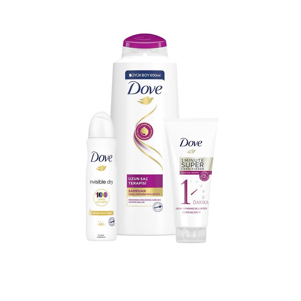 Dove Uzun Saç Terapisi Şampuan, Saç Kremi ve Invisible Dry Sprey Deodorant
