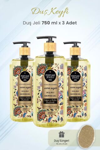 Eyüp Sabri Tuncer Duş Jeli Warm Sugar 750 ml x 3 Adet ve Duş Süngeri