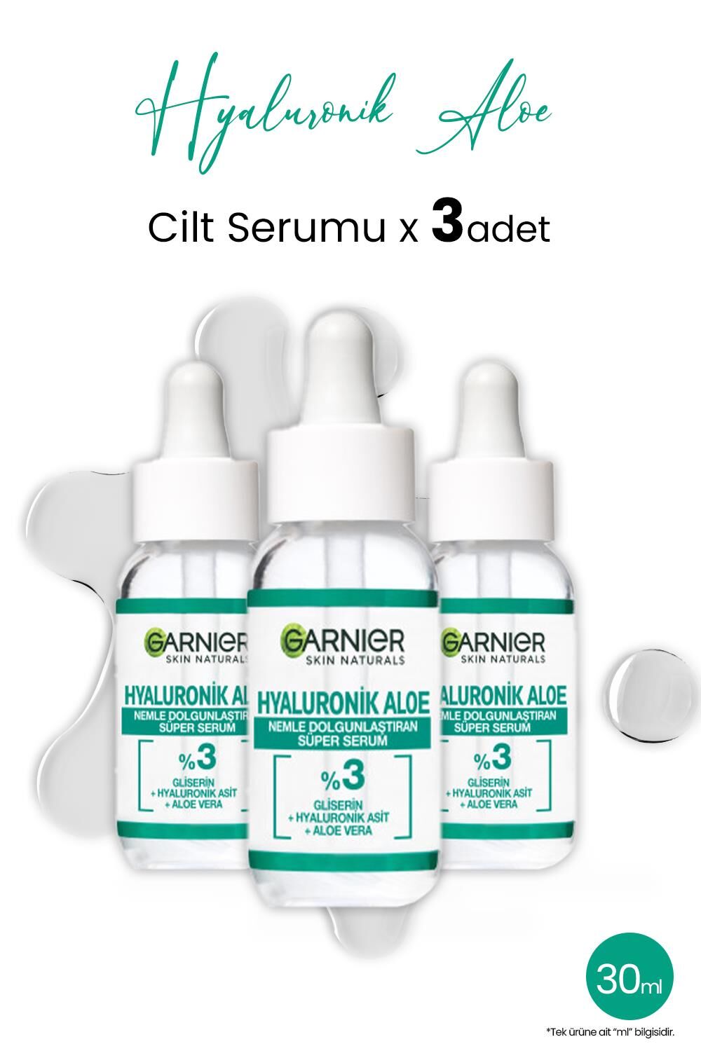Garnier Süper Serum Dolgunlaştıran Hyaluronik Aloe 30 ml x 3 adet