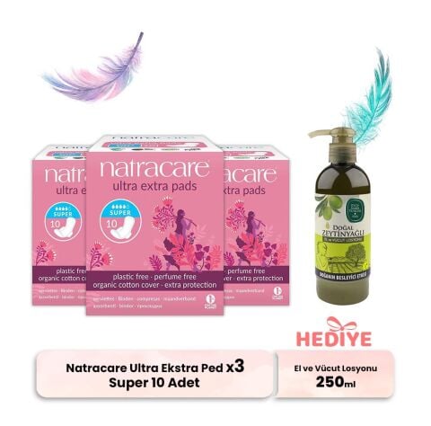 Natracare Ultra Ekstra Ped Super 10 Adet x 3, El ve Vücut Losyonu Hediyeli