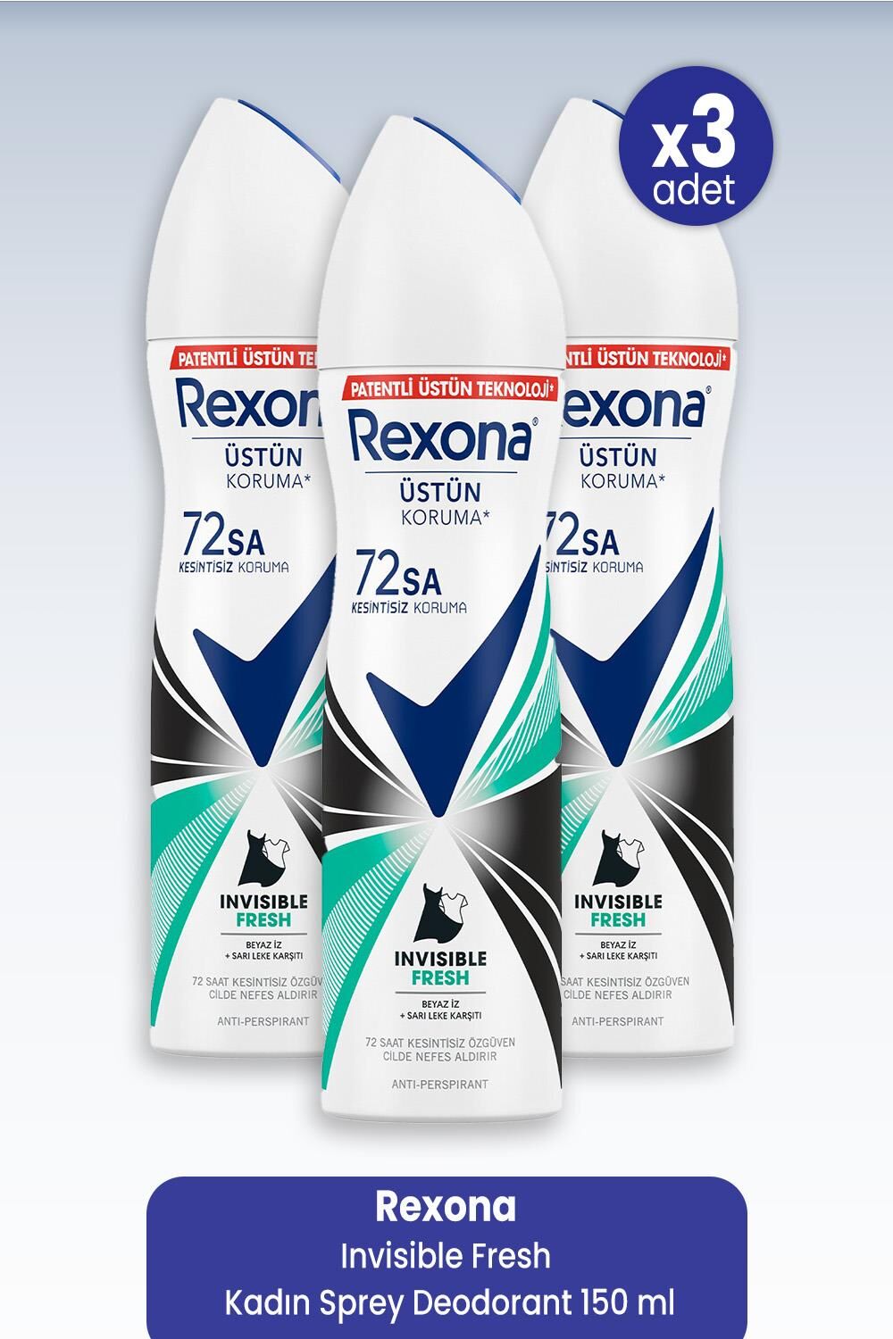 Rexona Invisible Fresh Kadın Sprey Deodorant 150 ml x 3 Adet