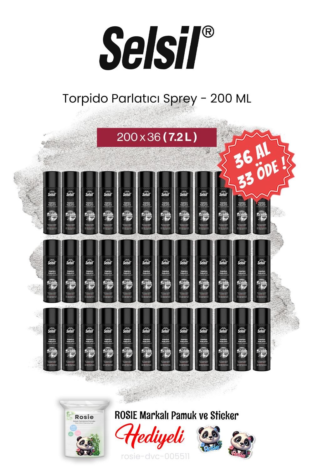 Selsil 200 ml, 36 AL 33 ÖDE Torpido Parlatıcı Sprey ve rosie pamuk