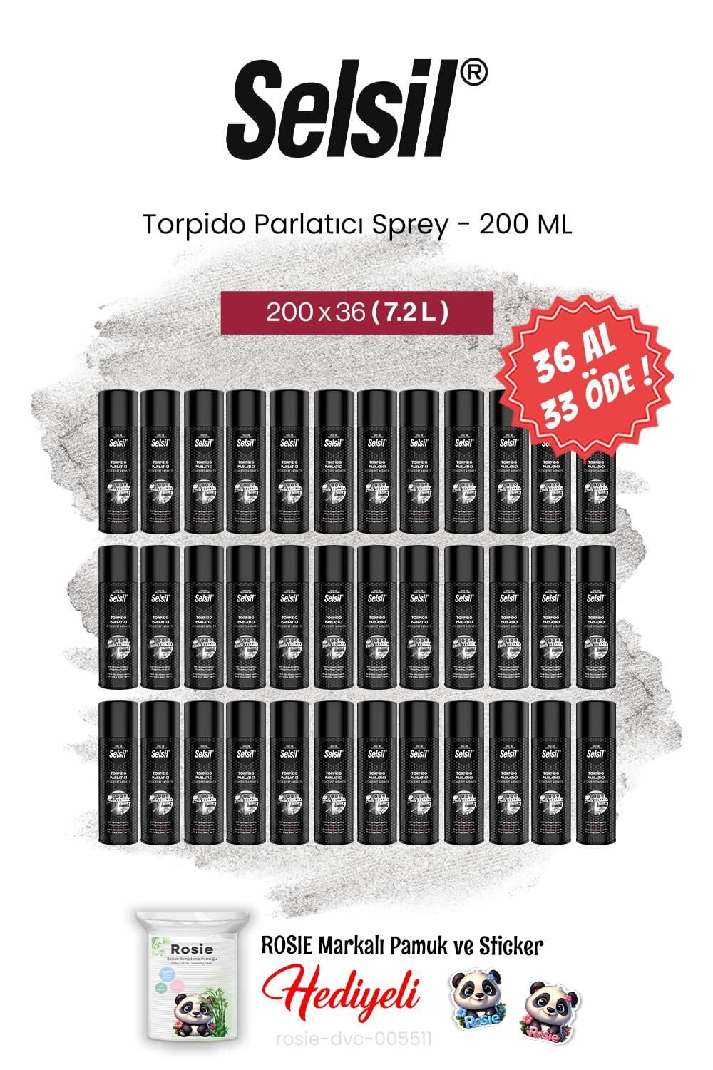 Selsil 200 ml, 36 AL 33 ÖDE Torpido Parlatıcı Sprey ve rosie pamuk