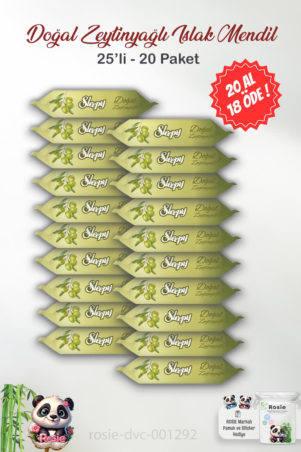 20 AL 18 ÖDE Sleepy Doğal Zeytinyağlı Islak Mendil 25'li  ve ROSIE