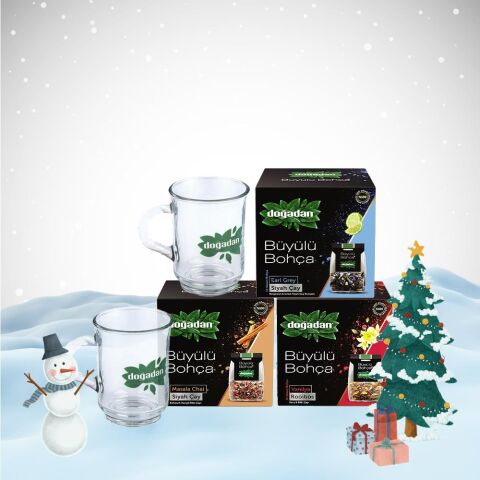 Doğadan Yılbaşı Paketi Büyülü Bohça Earl Grey, Masala ve Rooibos, 2 Adet Cam Bardak Hediyeli