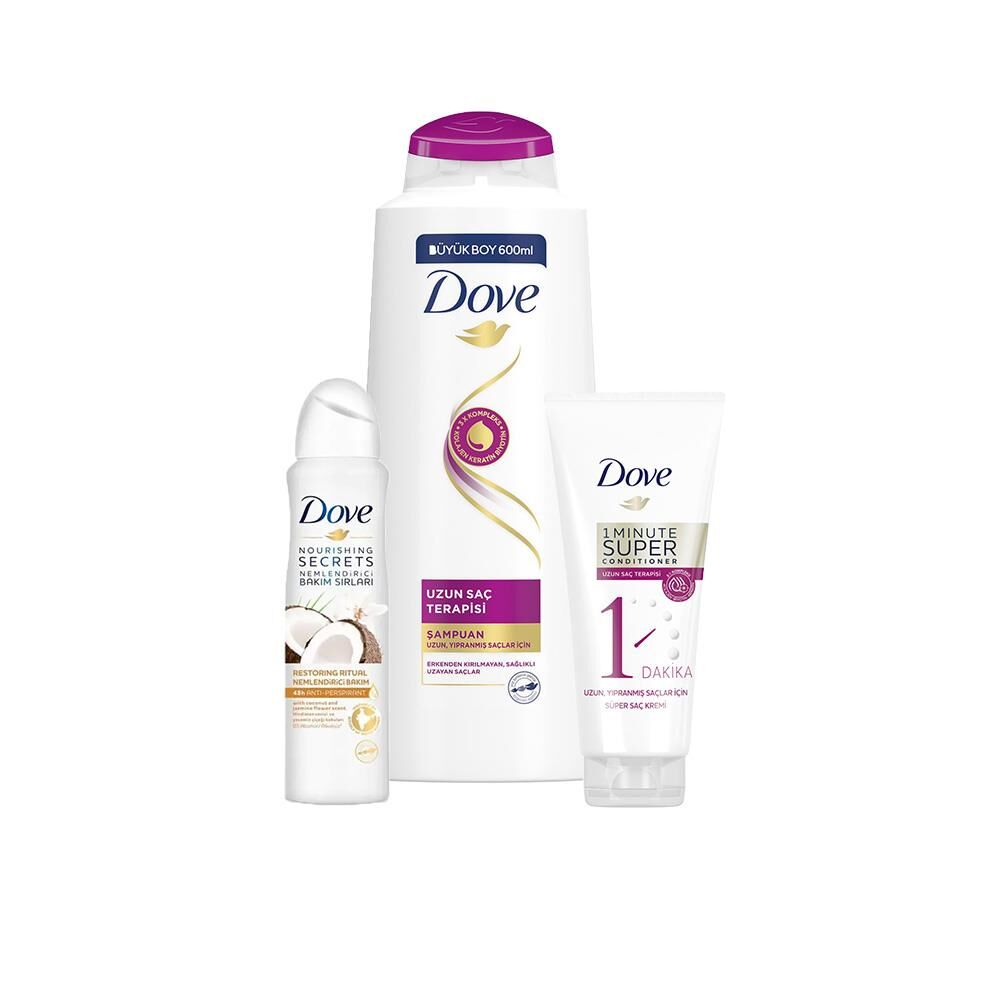 Dove Uzun Saç Terapisi Şampuan, Saç Kremi ve Hindistan Cevizi Sprey Deodorant