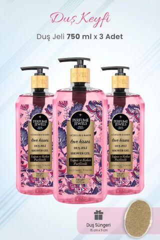 Eyüp Sabri Tuncer Duş Jeli Love Kisses 750 ml x 3 Adet ve Duş Süngeri