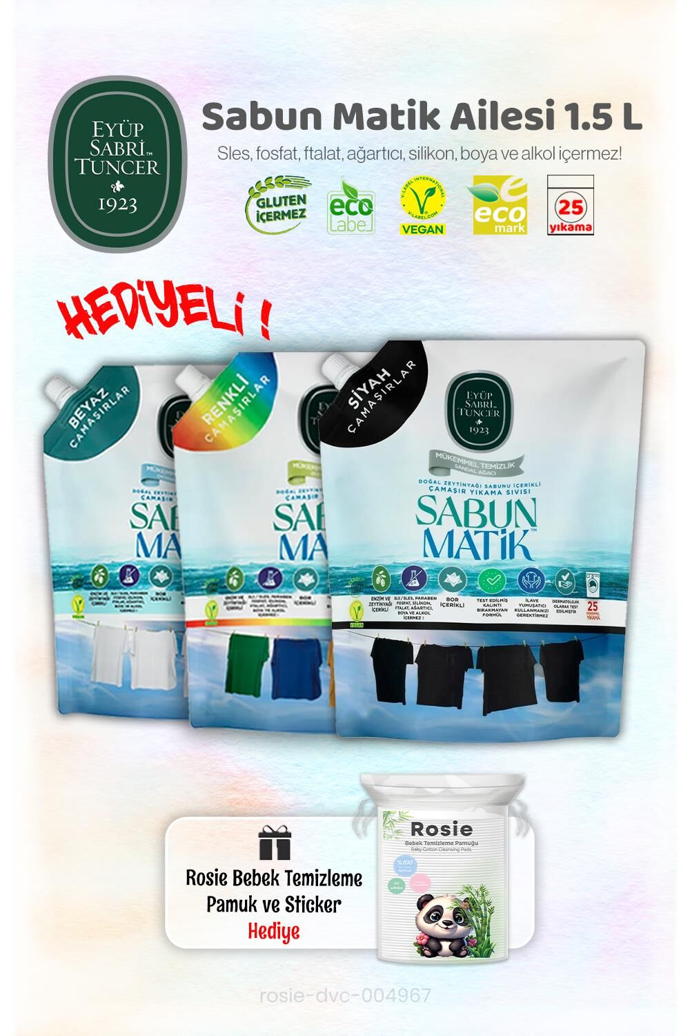 3'lü Çamaşır Yıkama Sıvısı Paketi 1500 ml Eyüp Sabri Tuncer ve ROSIE