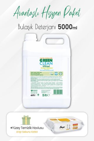 Green Clean Bulaşık Deterjanı 5 lt ve Arap Sabunlu Yüzey Temizlik 100' lü
