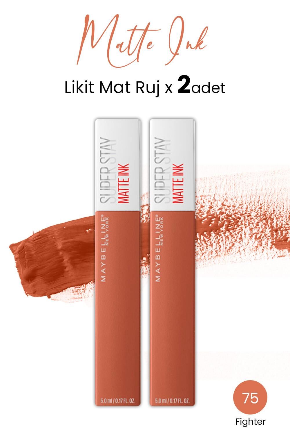 Maybelline New York Super Stay Matte Ink Likit Mat Ruj 75 Fighter x 2 adet