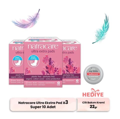 Natracare Ultra Ekstra Ped Super 10 Adet x 3, Cilt Bakım Kremi Hediyeli