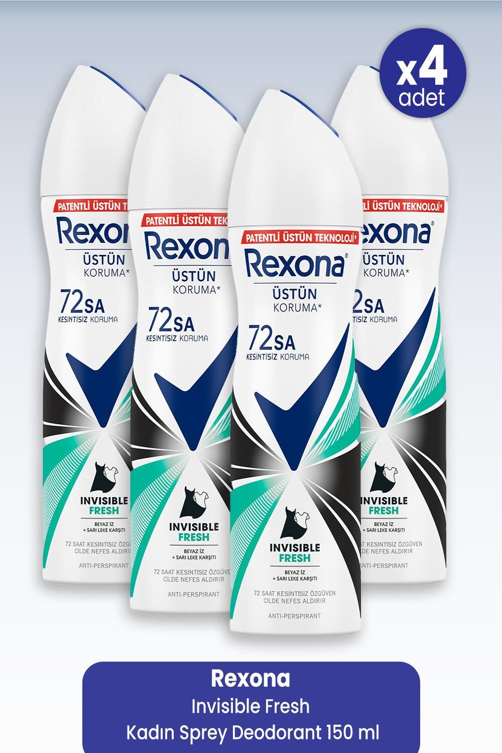 Rexona Invisible Fresh Kadın Sprey Deodorant 150 ml x 4 Adet