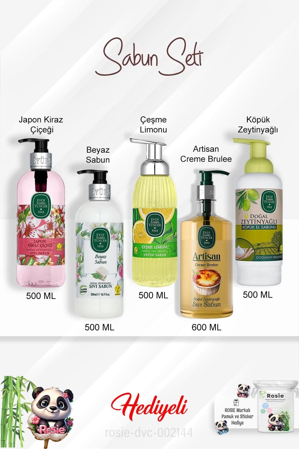 Sabun Paket Çeşme Limonu, Artisan Creme Brulee, Beyaz Sabun, Zeytinyağlı, Japon Kiraz Çiçeği ve Rosie