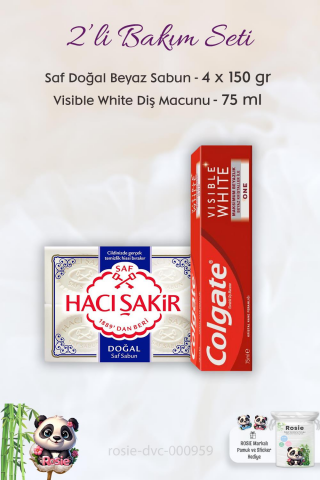 Colgate Visible White Diş Macunu 75 ml, H. Şakir Saf Doğal Sabun 4 x 150 gr ve ROSIE